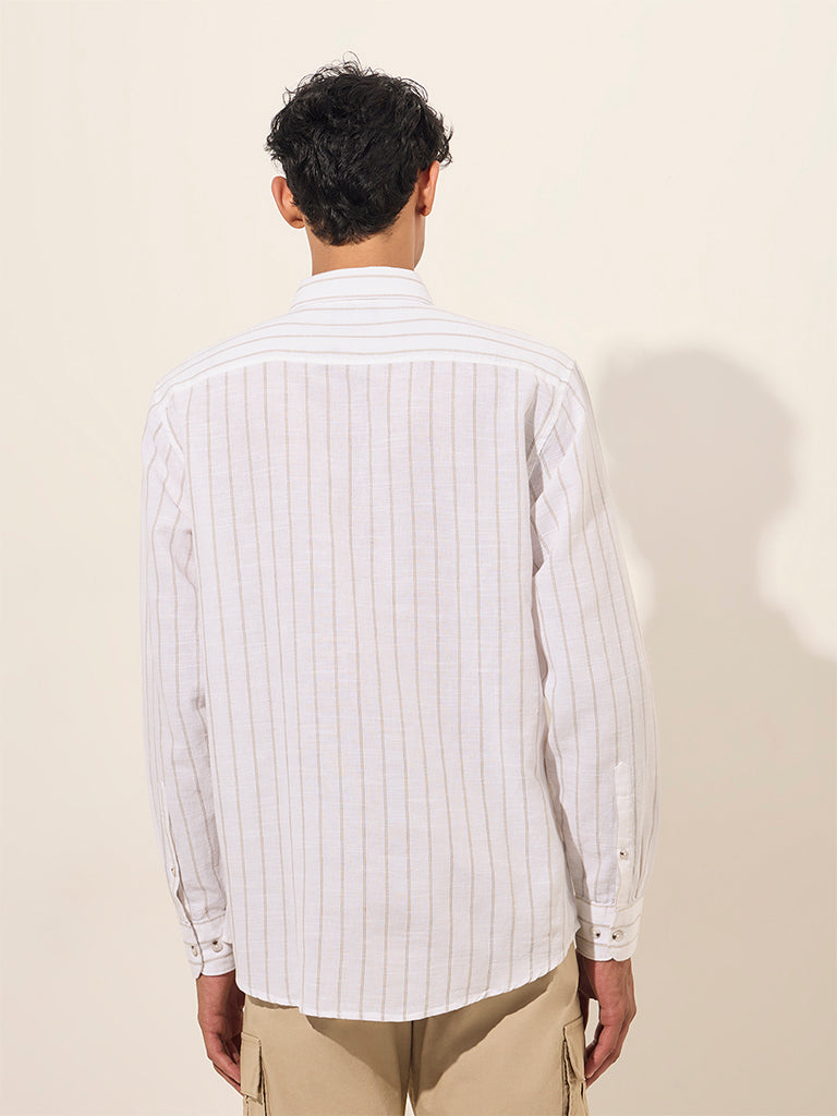 Westside WES Casuals Men's White Striped Relaxed-Fit Cotton Shirt for Casual Wear Back View
