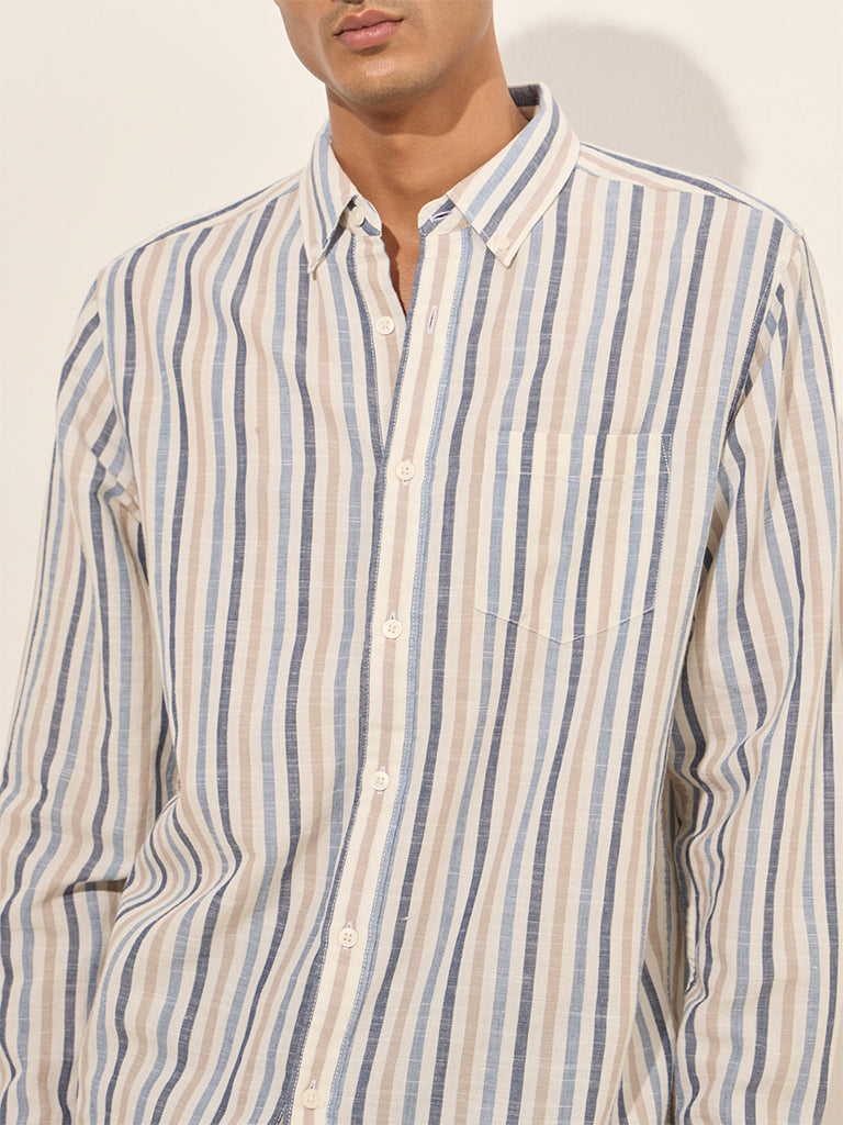 Westside WES Casuals Men's Multicolour Striped Relaxed-Fit Cotton Shirt for Casual Wear Zoomed View