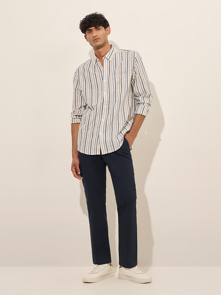 Westside WES Casuals Men's Multicolour Striped Relaxed-Fit Cotton Shirt for Casual Wear Full View