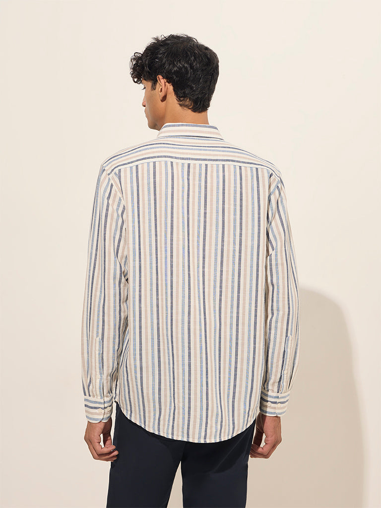Westside WES Casuals Men's Multicolour Striped Relaxed-Fit Cotton Shirt for Casual Wear Back View