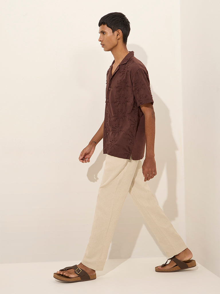 Westside ETA Men's Beige Relaxed-Fit Mid-Rise Cotton-Blend Chinos for Casual Wear Full View