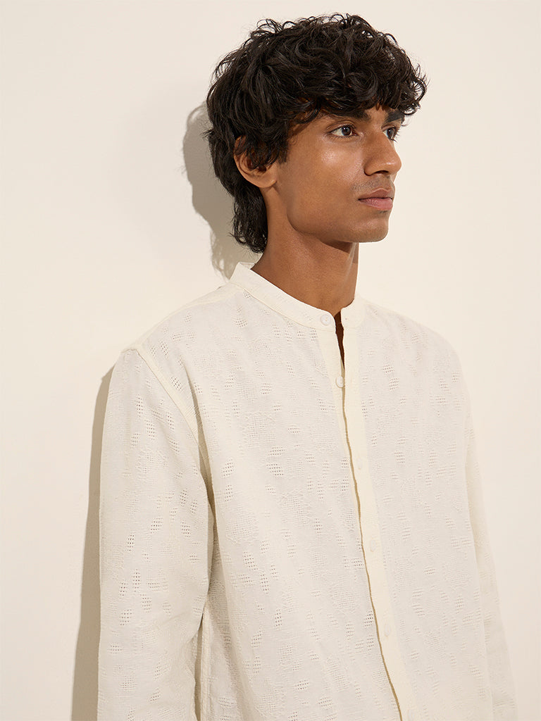 ETA Off-White Textured Relaxed-Fit Cotton Shirt