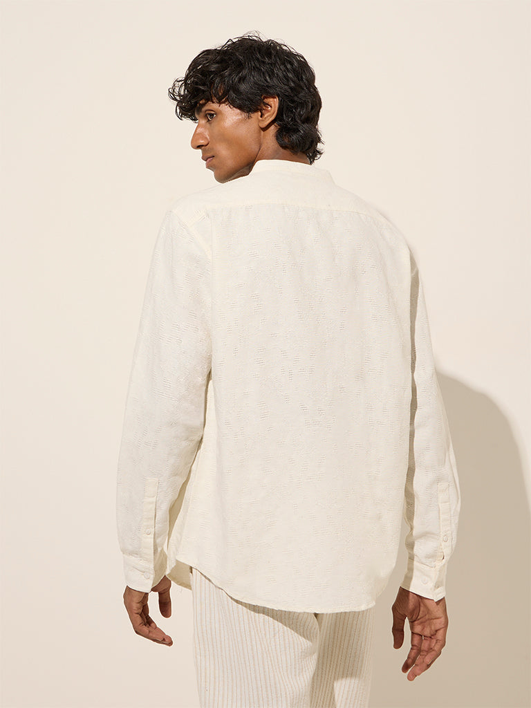 Westside ETA Men's Off-White Textured Relaxed-Fit Cotton Shirt for Casual Wear Back View