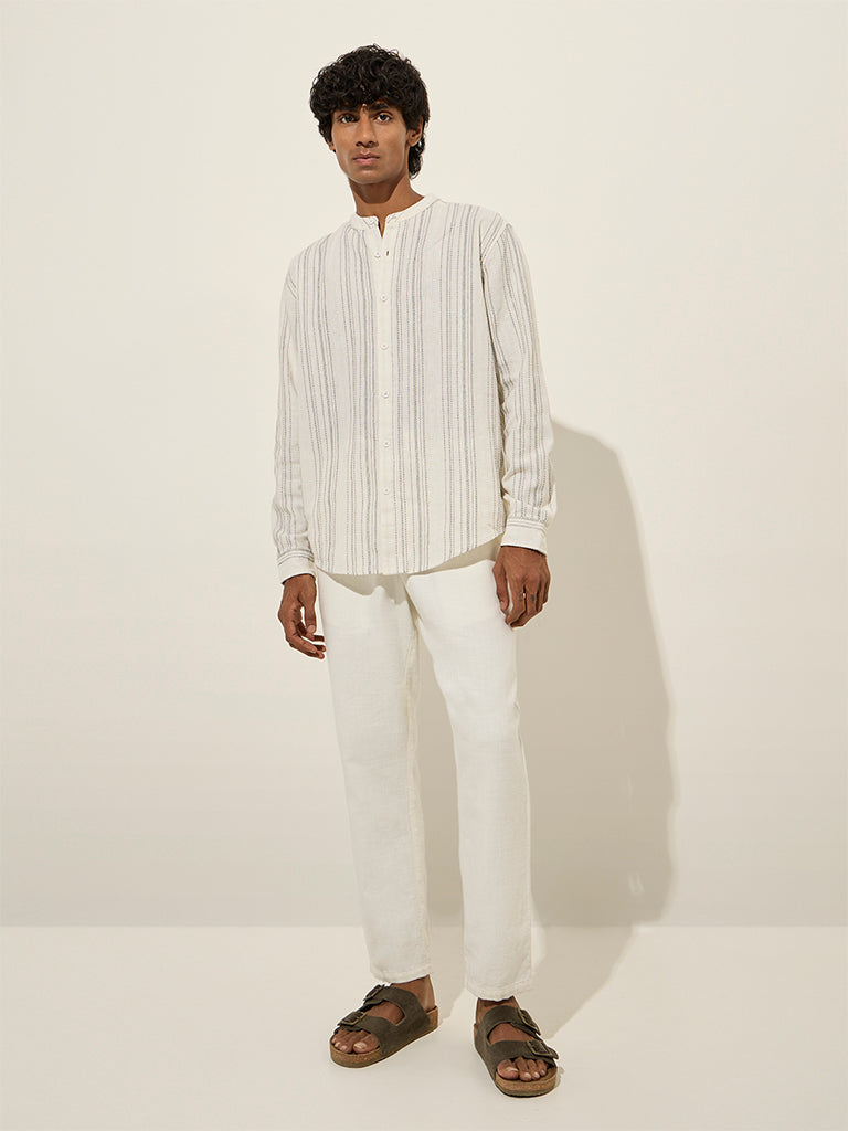 Westside ETA Men's Off-White Textured Stripe Relaxed-Fit Cotton Shirt for Casual Wear Full View