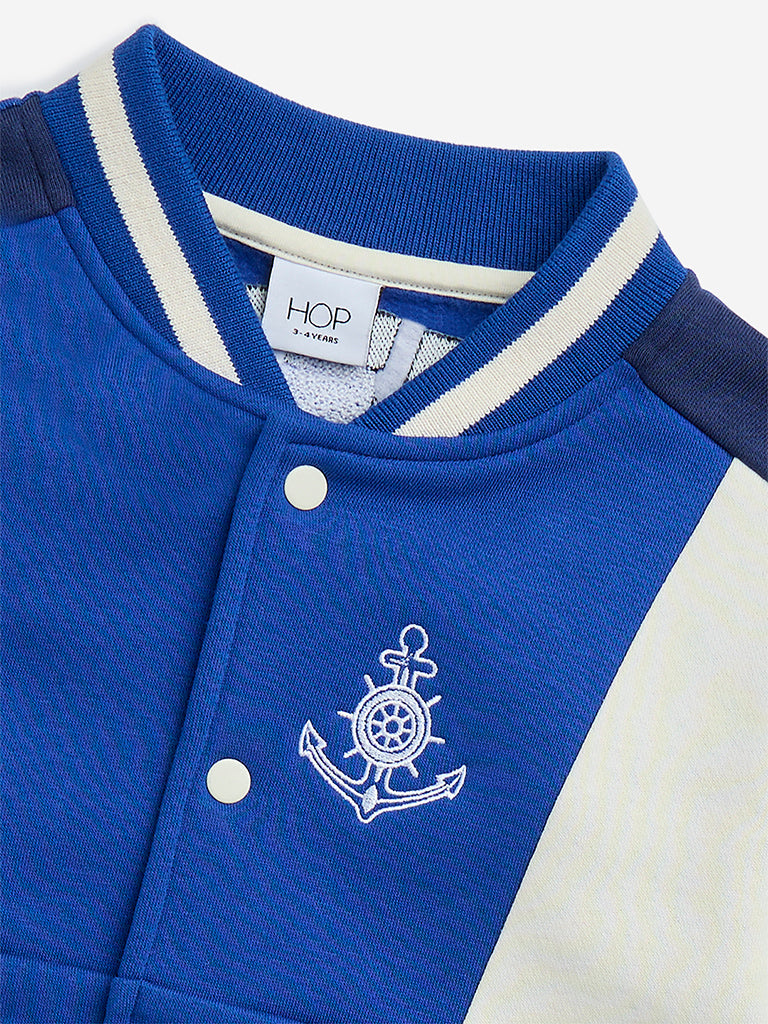 Westside HOP Kids Blue Text Design Cotton-Blend Varsity Jacket for Casual Wear Zoomed View