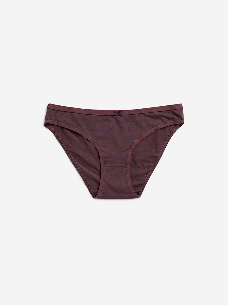 Wunderlove Red Solid Cotton-Blend Bikini Briefs - Pack of 3