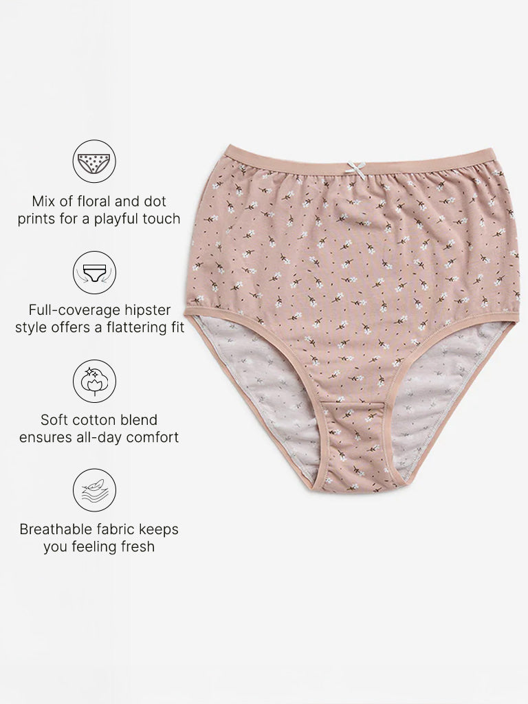 Wunderlove Light Taupe Cotton-Blend Full Briefs - Pack of 3