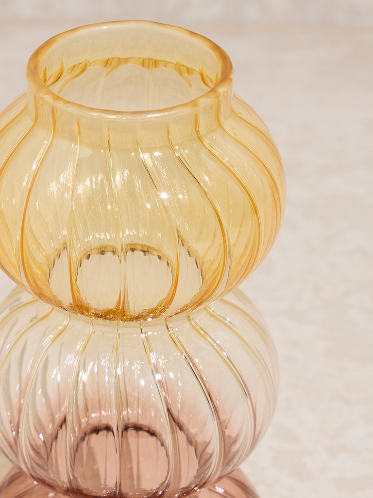 Westside Home Multicolour Ombre-Finish Ribbed Glass Vase