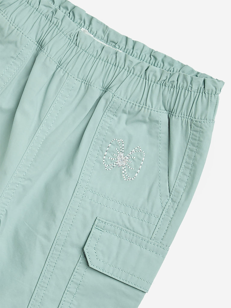 Westside HOP Baby Boy's Mint Embroidered Mid-Rise Cotton Joggers for Casual Wear Zoomed View