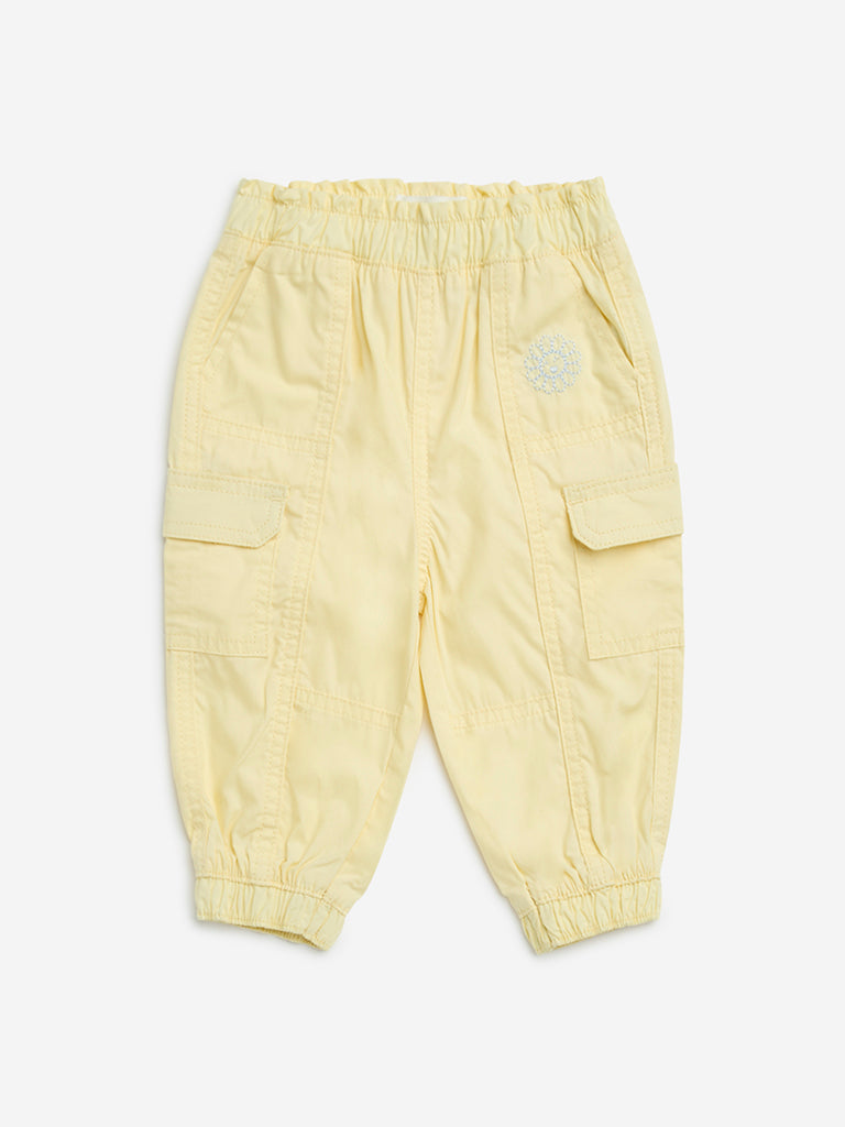 HOP Baby Yellow High-Rise Cotton Joggers