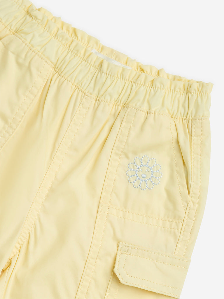 HOP Baby Yellow High-Rise Cotton Joggers