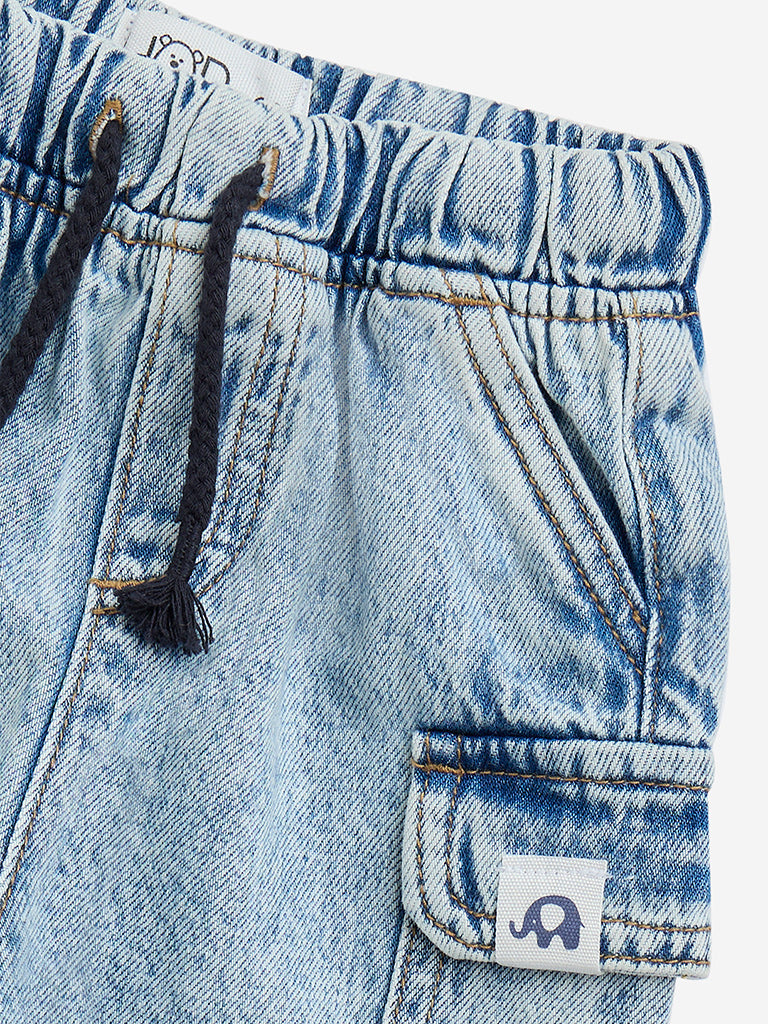 Westside HOP Baby Boy's Light Blue Mid-Rise Denim Joggers for Casual Wear Zoomed View