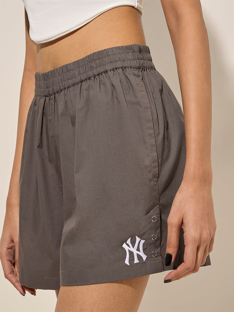 Nuon Grey High-Rise Cotton Shorts