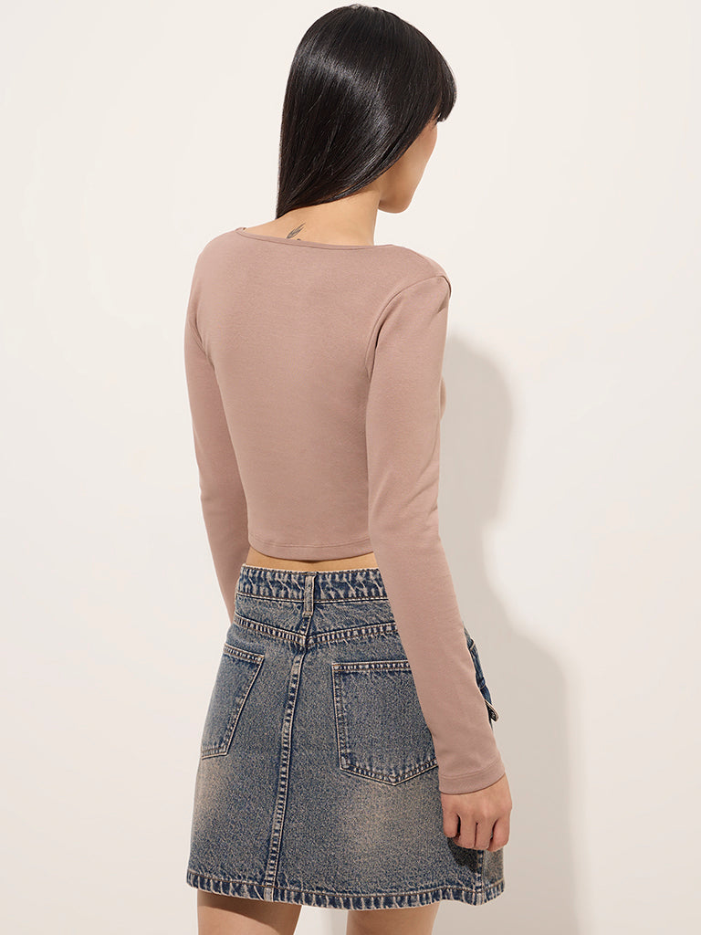 Westside Nuon Women's Brown Corset-Style Cotton-Blend Top for Casual Wear Casual Wear Back View