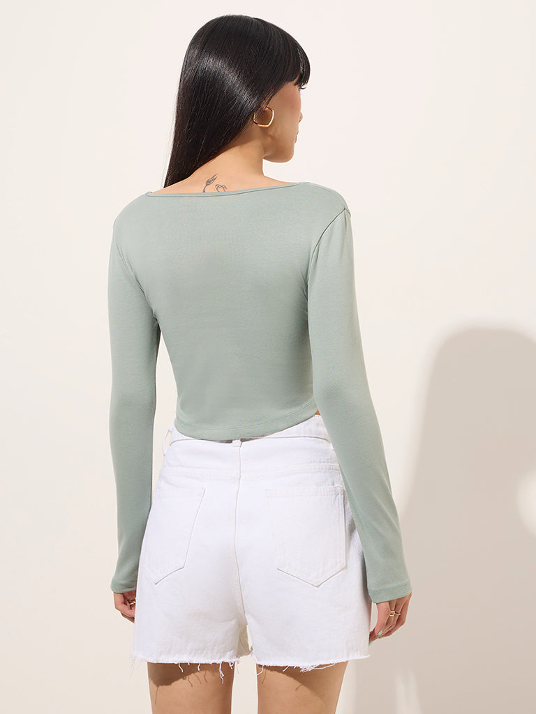 Westside Nuon Women's Sage Corset-Style Cotton-Blend Top for Casual Wear Casual Wear Back View