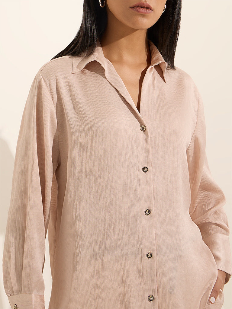 Wardrobe Light Pink Textured Shirt