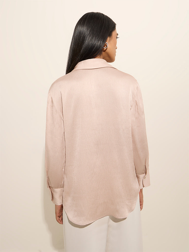 Westside Wardrobe Women's Light Pink Textured Shirt for Work Wear Back View