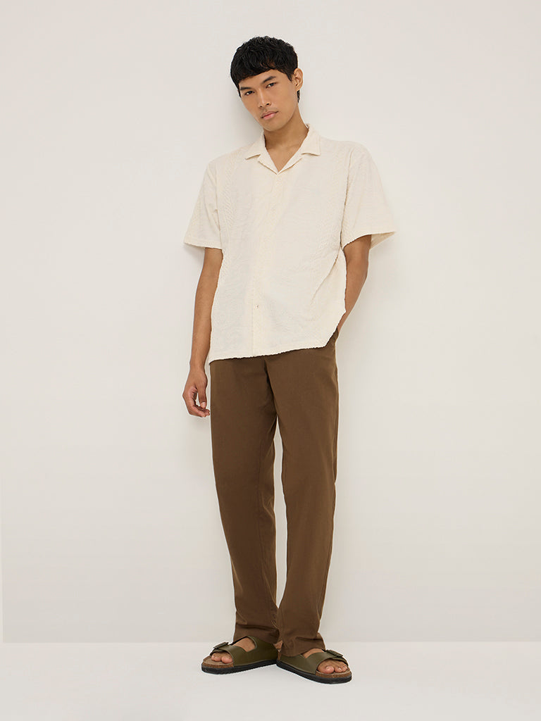 Westside ETA Men's Taupe Relaxed-Fit Mid-Rise Cotton Chinos for Casual Wear Full View