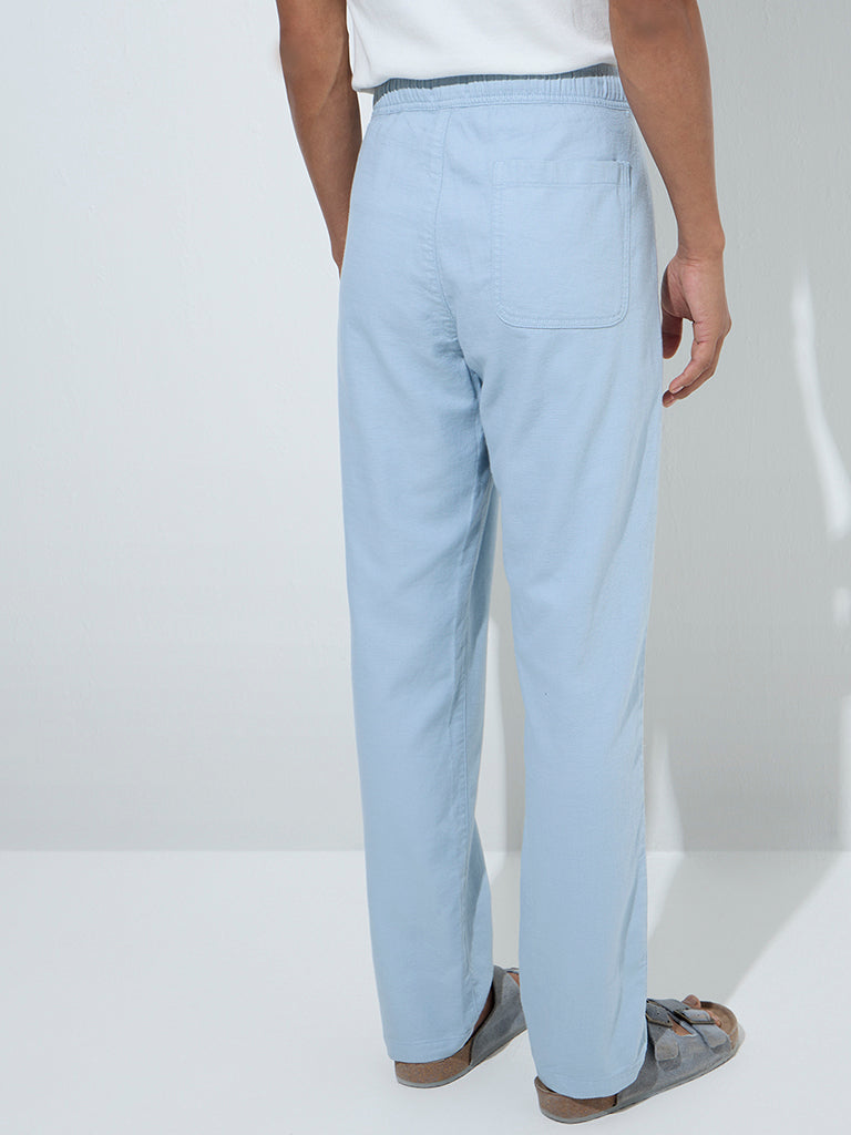Westside ETA Men's Light Blue Relaxed-Fit Mid-Rise Cotton Chinos for Casual Wear Back View