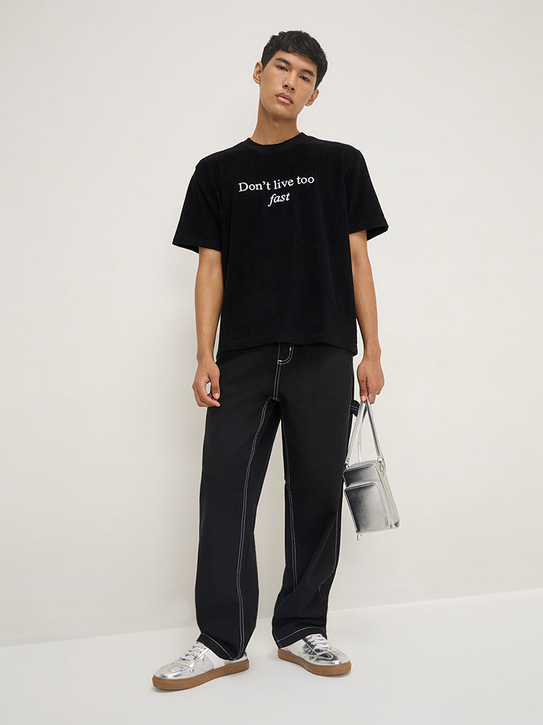 Nuon Black Relaxed-Fit Mid-Rise Jeans