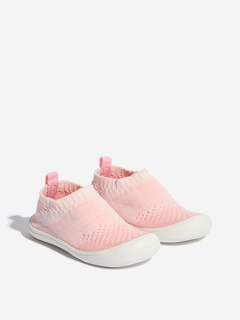 Yellow Pink Knit-Textured Slip-On Shoes