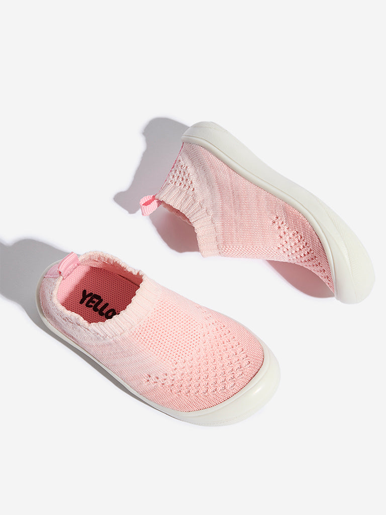 Yellow Pink Knit-Textured Slip-On Shoes