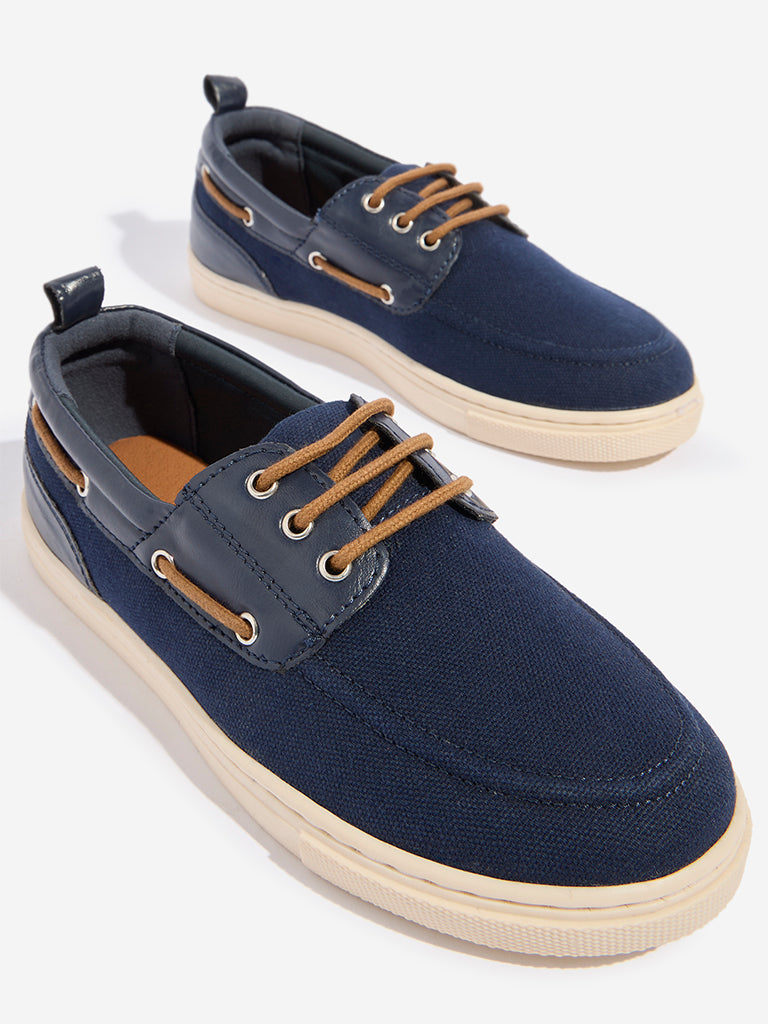 Westside Yellow Kids Navy Lace-Up Shoes for Casual Wear Zoomed View