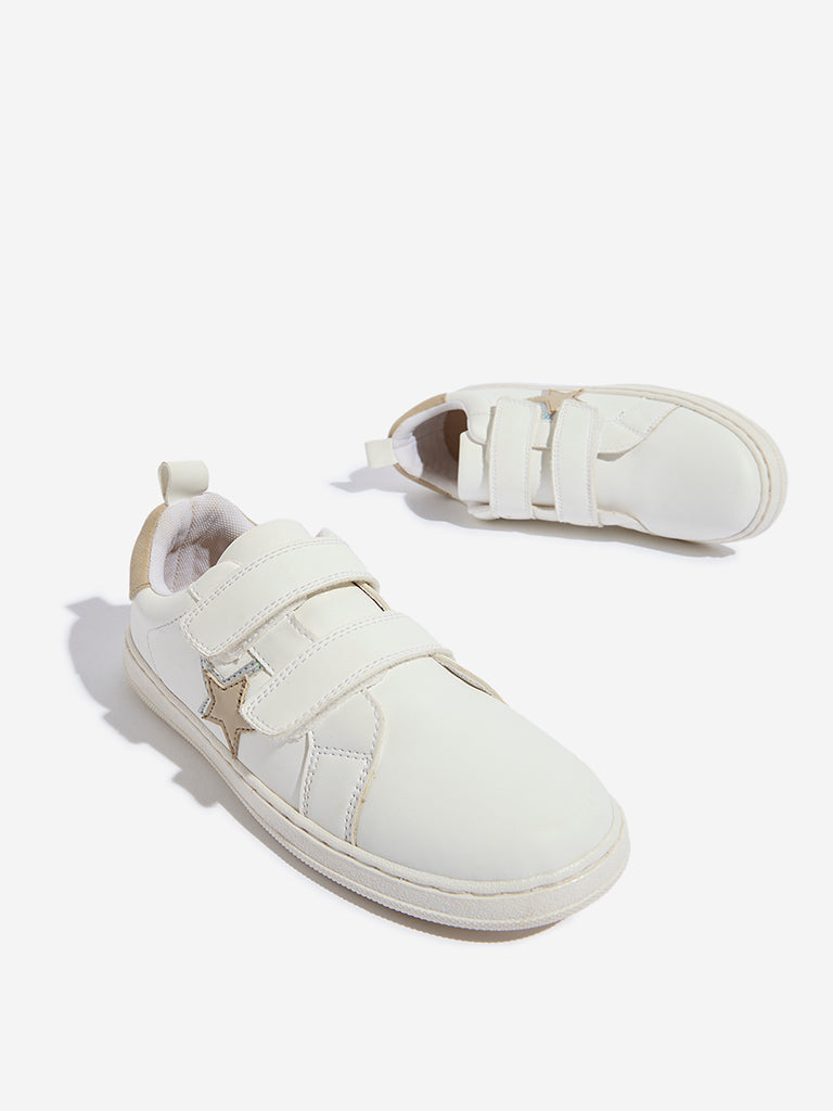 Westside Yellow Kids White Velcro Strap Shoes for Casual Wear Zoomed View