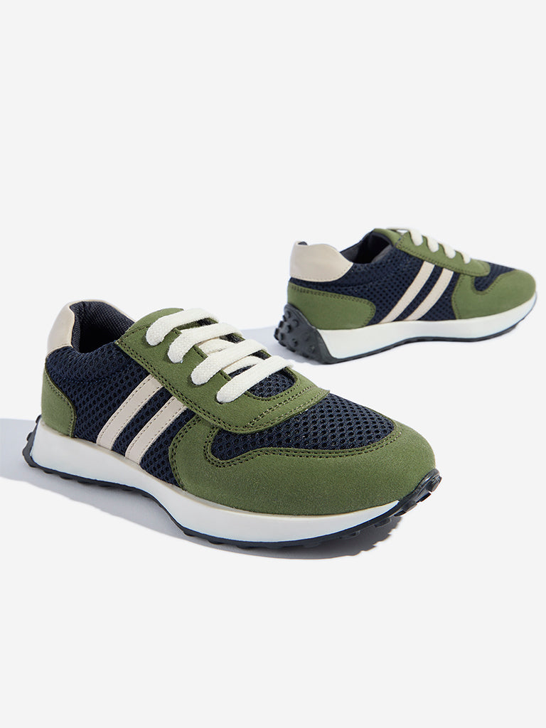 Westside Yellow Kids Olive Mesh-Detailed Sneakers for Casual Wear Zoomed View