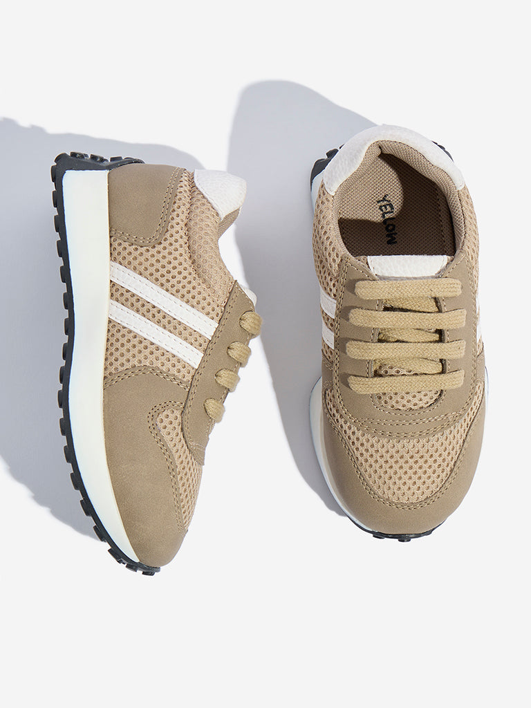 Westside Yellow Kids Taupe Mesh-Detailed Sneakers for Casual Wear Zoomed View