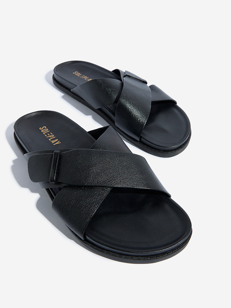 Westside SOLEPLAY Men's Black Criss-Cross Slides for Casual Wear Zoomed View