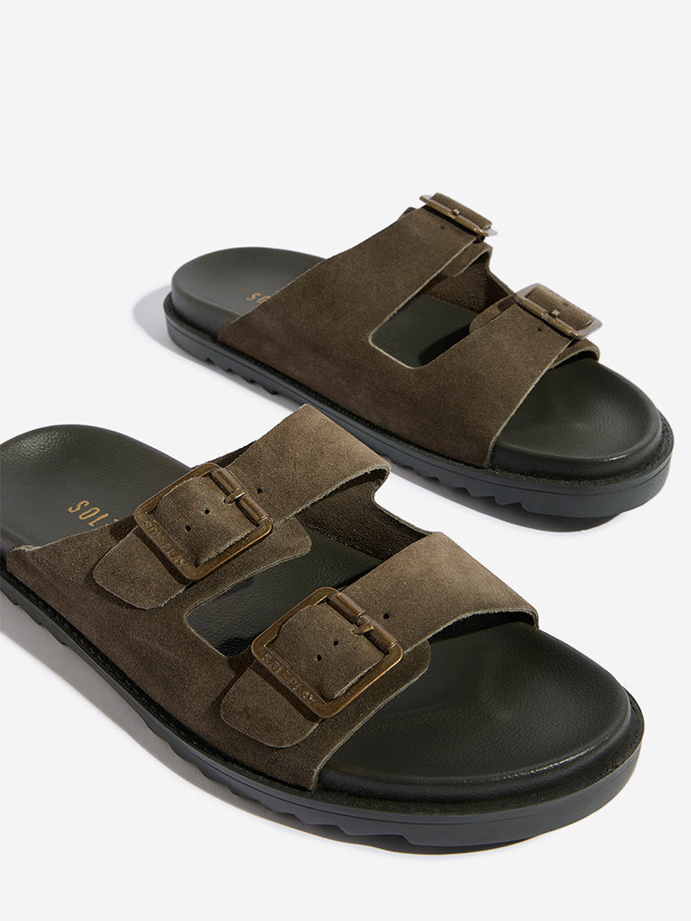 Westside SOLEPLAY Men's Olive Suede Slip-On Sandals for Casual Wear Zoomed View