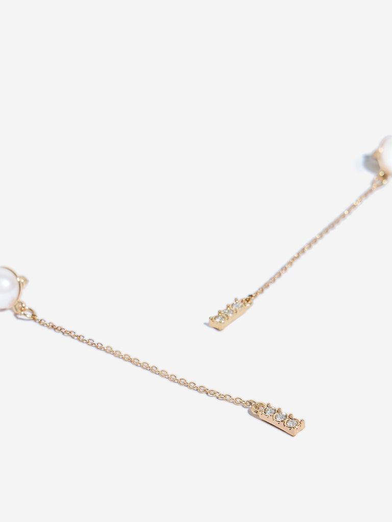 Westside Accessories Gold Pearl Long Chain Earrings