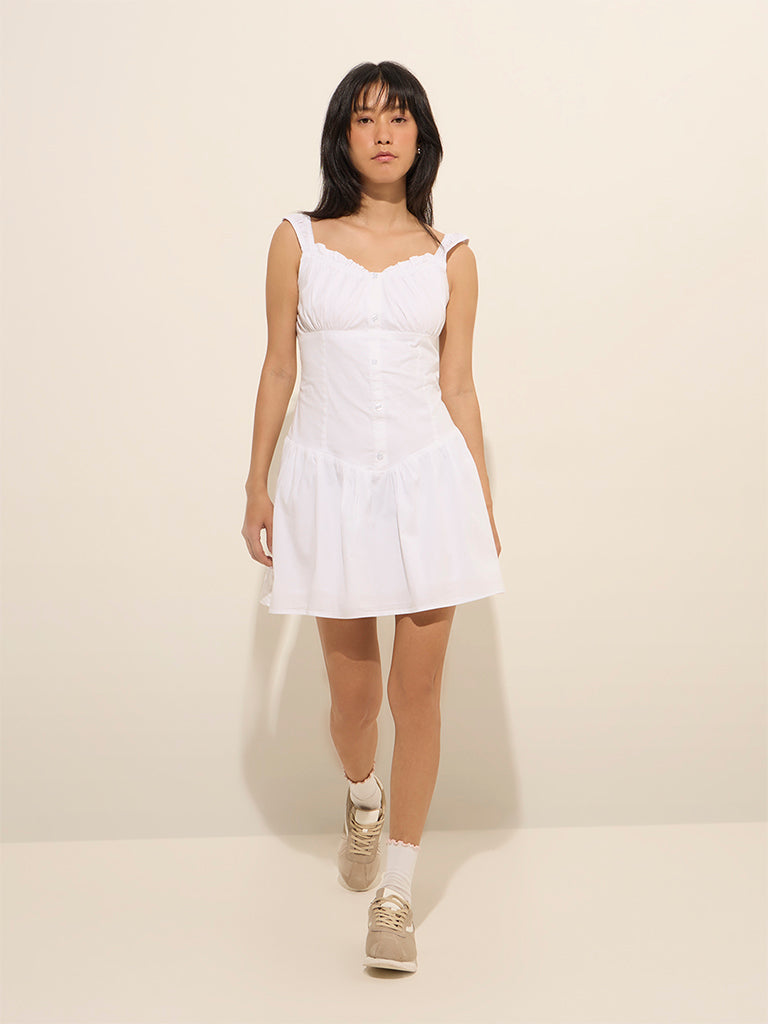 Buy Nuon White Corset-Style Cotton A-Line Dress from Westside