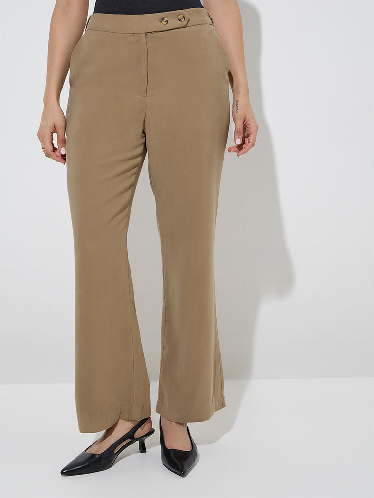 Wardrobe Khaki High-Rise Bootcut Trousers