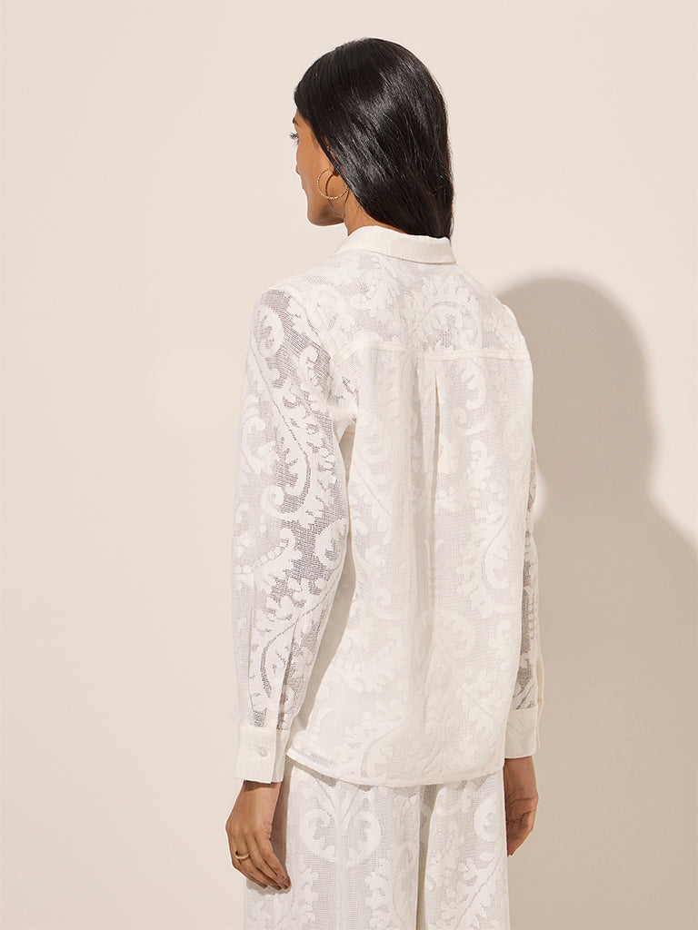 Westside LOV Women's White Lace-Detailed Cotton Shirt for Casual Wear Back View