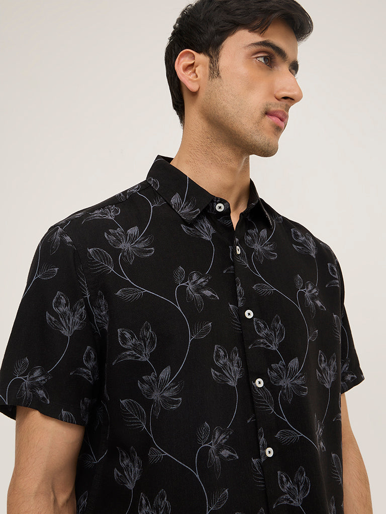 Ascot Black Foliage Printed Relaxed-Fit Shirt