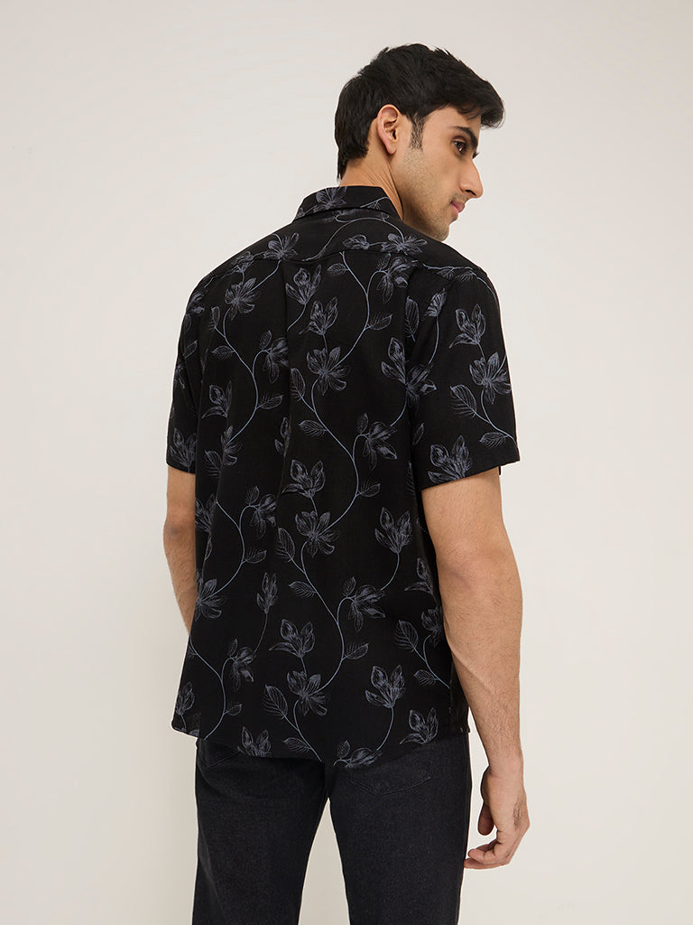Westside Ascot Men's Black Foliage Printed Relaxed-Fit Shirt for Casual Wear Back View