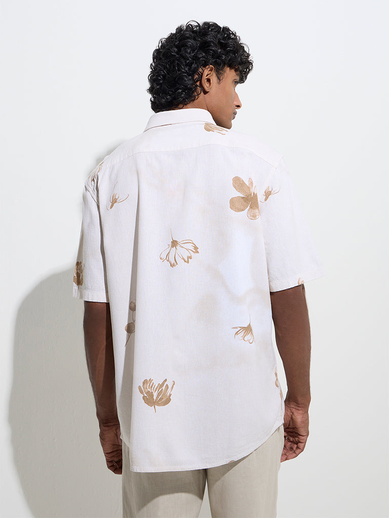 Westside Ascot Men's Off-White Botanical Design Relaxed-Fit Shirt for Casual Wear Back View