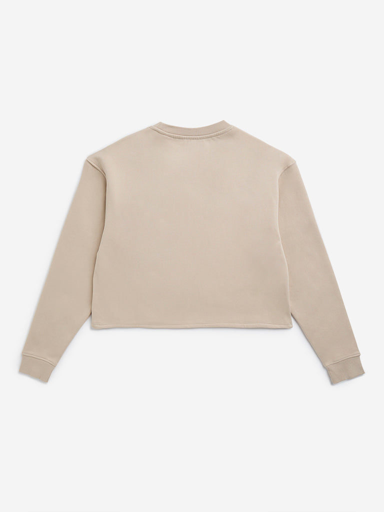 Y&F Kids Beige Text Print Cotton-Blend Sweatshirt