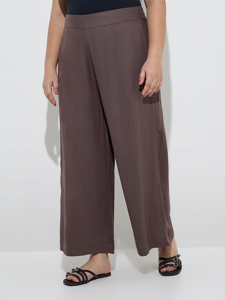 Diza Dark Brown Solid Palazzos