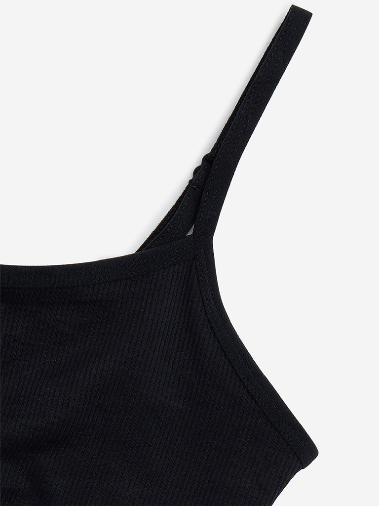 Westside Y&F Girl's Black Cotton-Blend Crop Top for Casual Wear Zoomed View