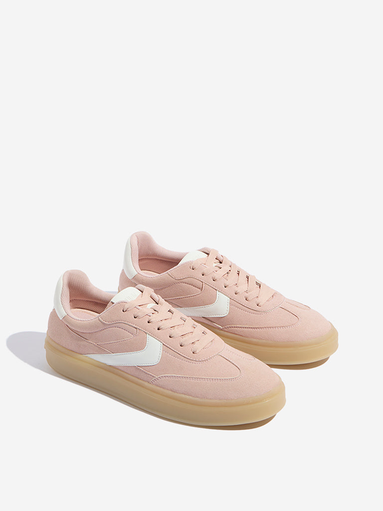 Westside LUNA BLU Women's Blush Pink Lace-Up Sneakers Front View