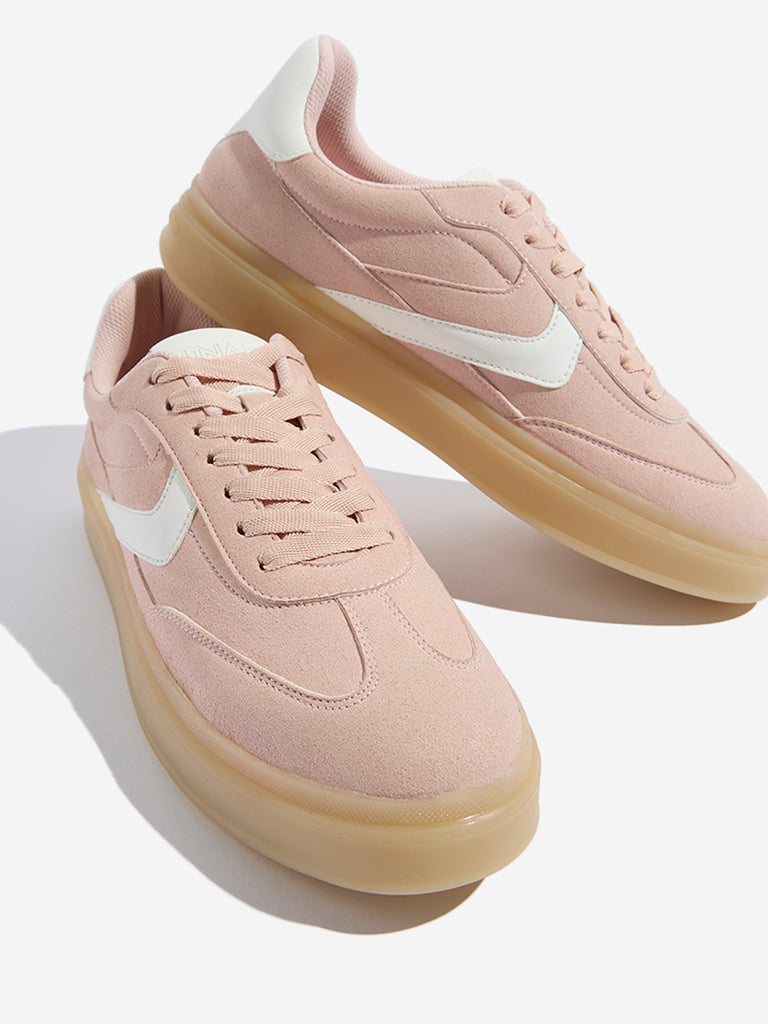 Westside LUNA BLU Women's Blush Pink Lace-Up Sneakers Zoomed View