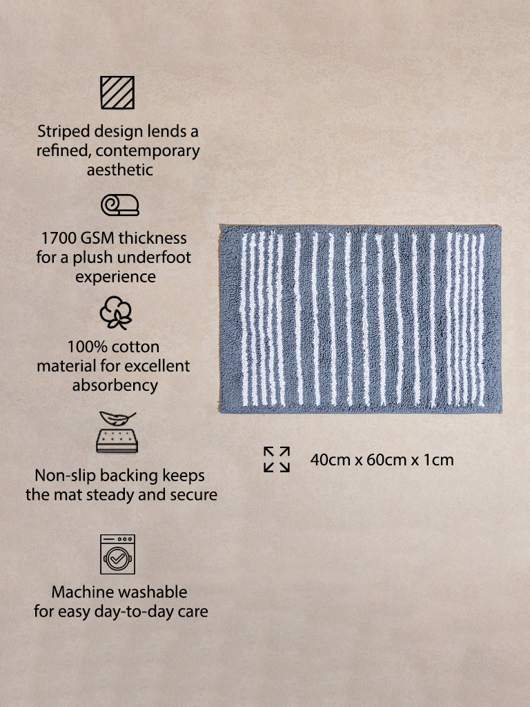 Westside Home Grey Stripe Printed Bath Mat