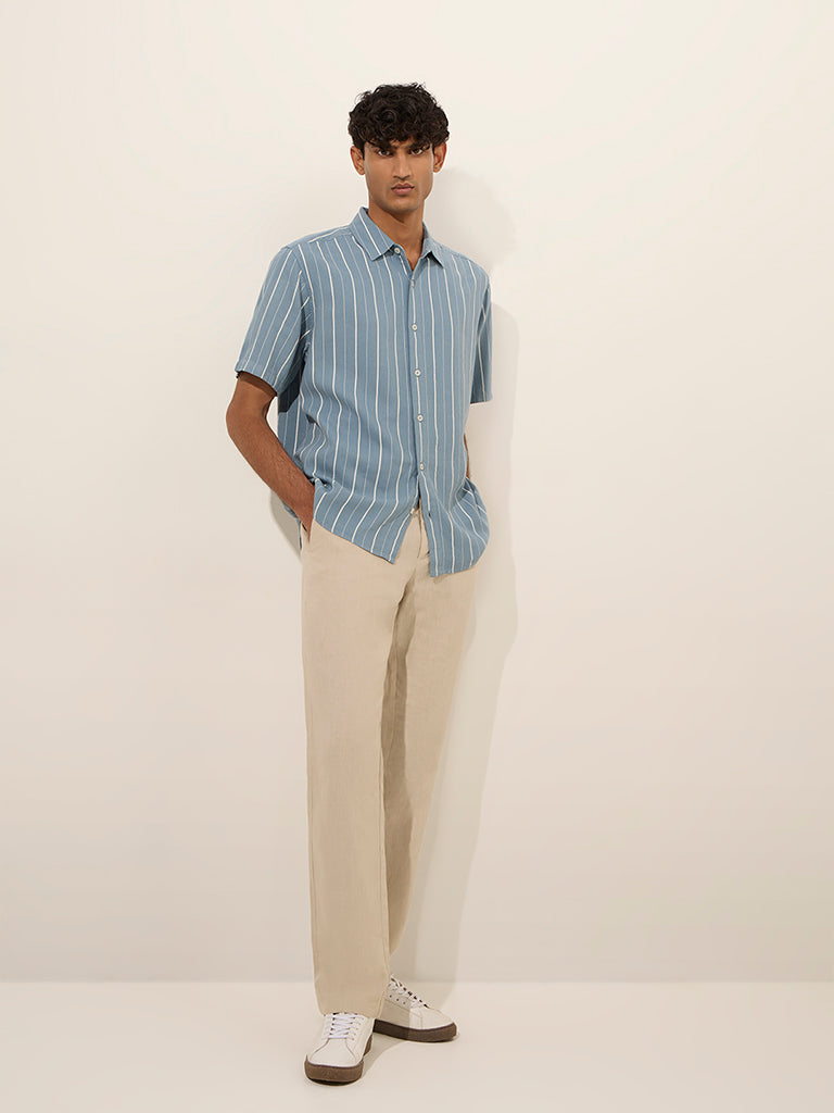 Ascot Light Blue Striped Relaxed-Fit Shirt