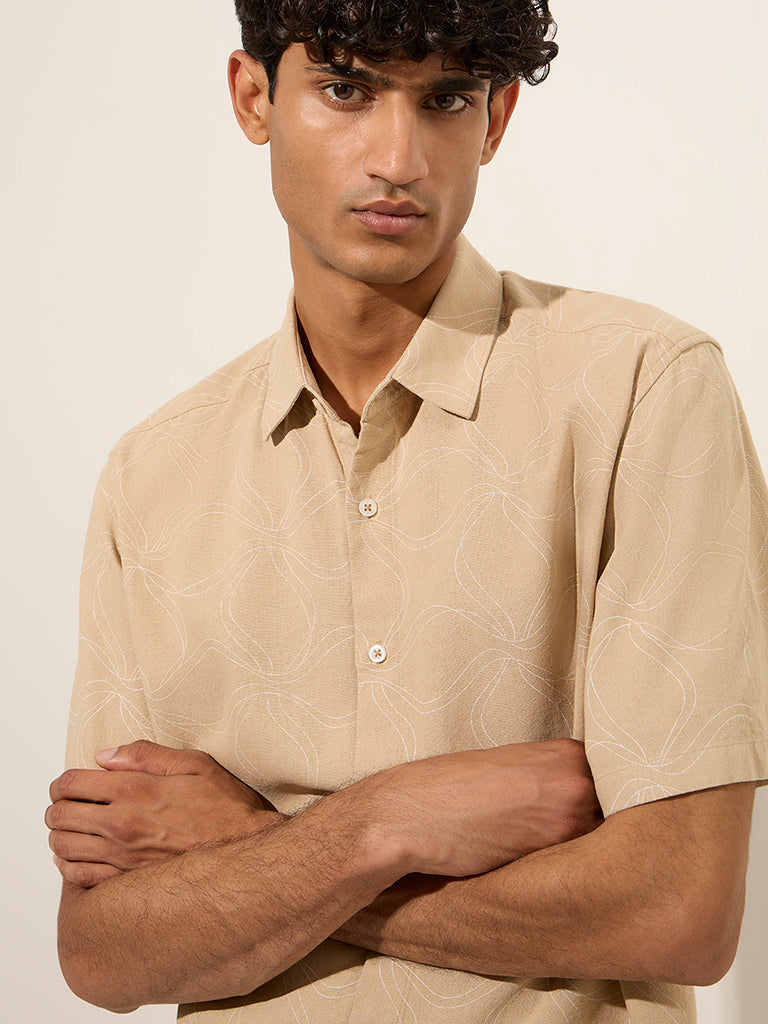 Westside Ascot Men's Beige Printed Relaxed-Fit Shirt for Casual Wear Zoomed View