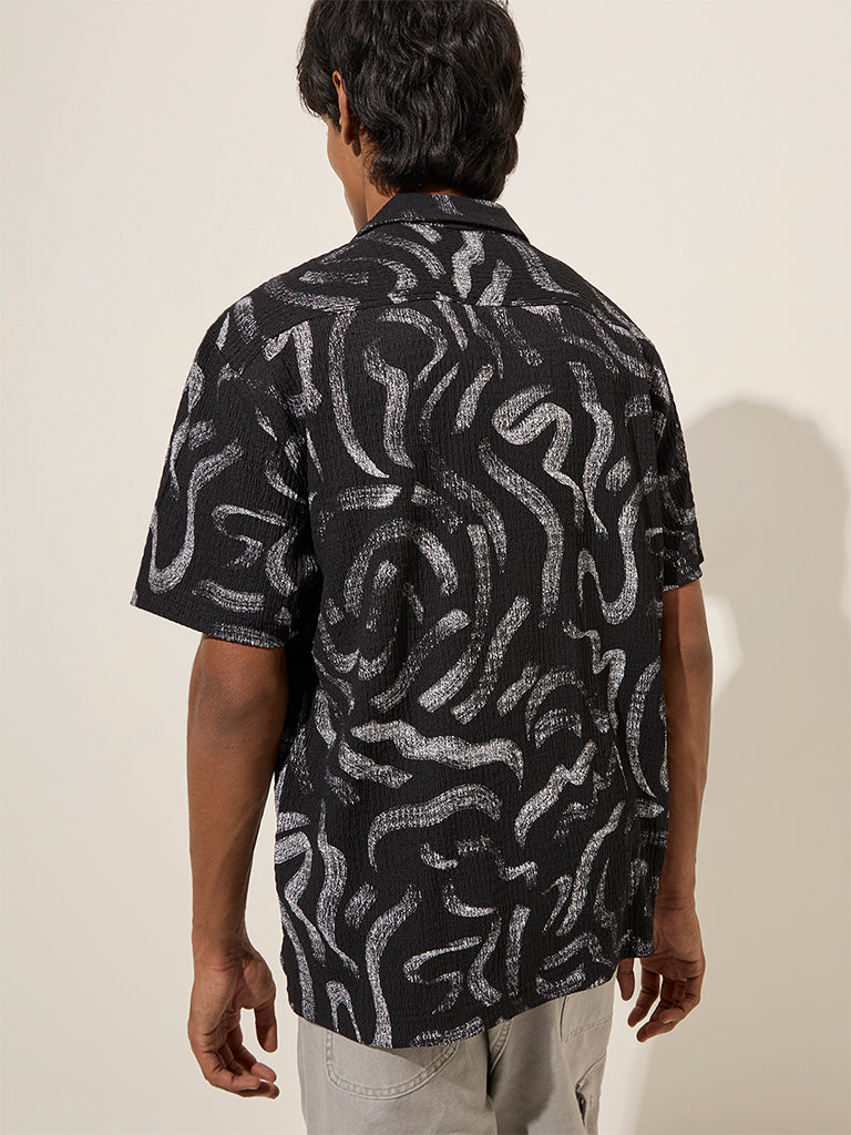 Westside Nuon Men's Black Abstract Design Relaxed-Fit Shirt for Casual Wear Back View