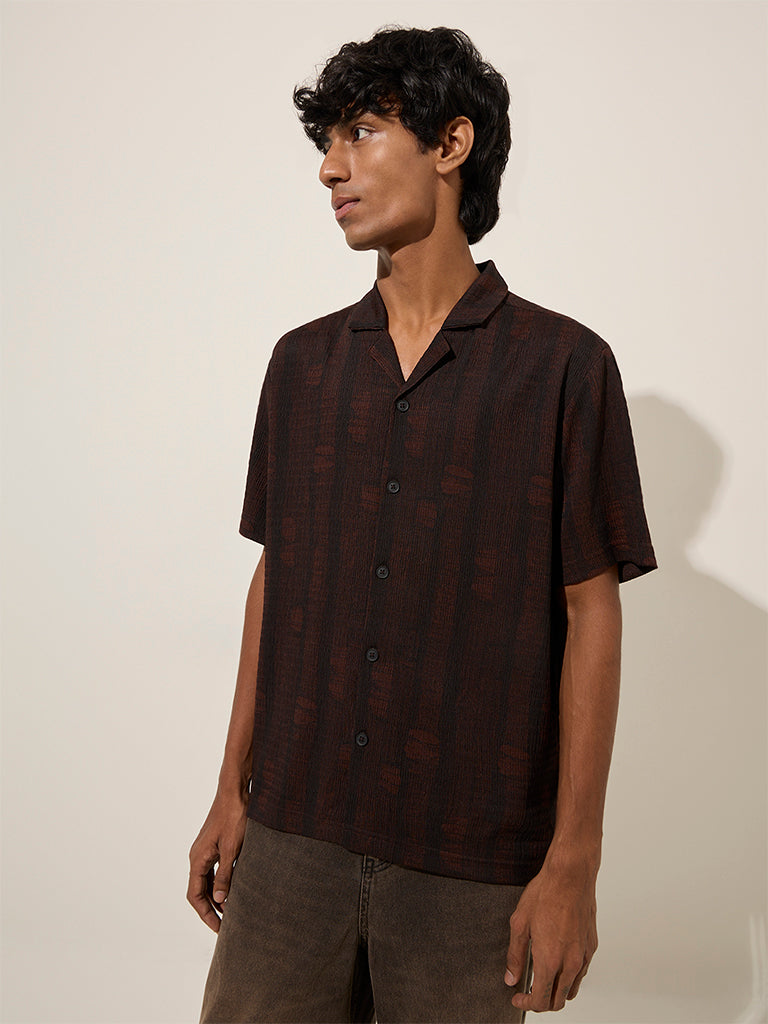 Nuon Brown Abstract Printed Relaxed-Fit Shirt