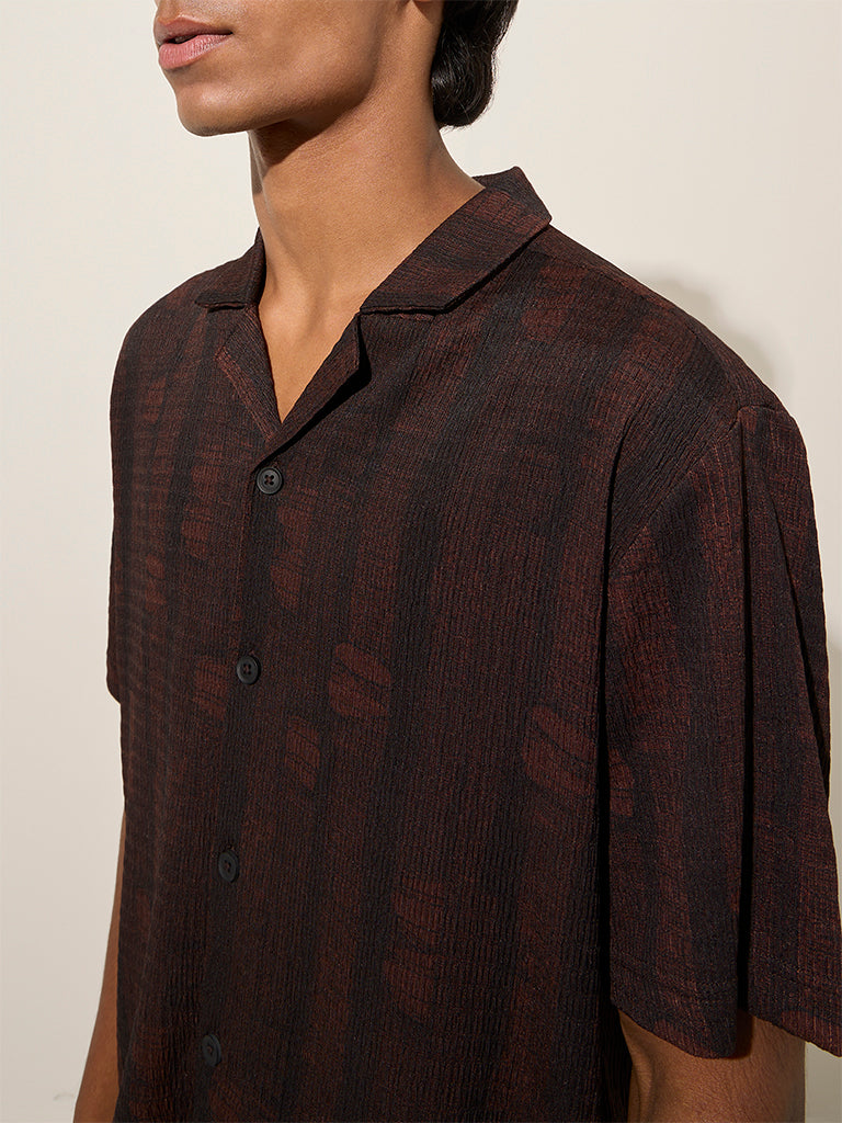 Nuon Brown Abstract Printed Relaxed-Fit Shirt